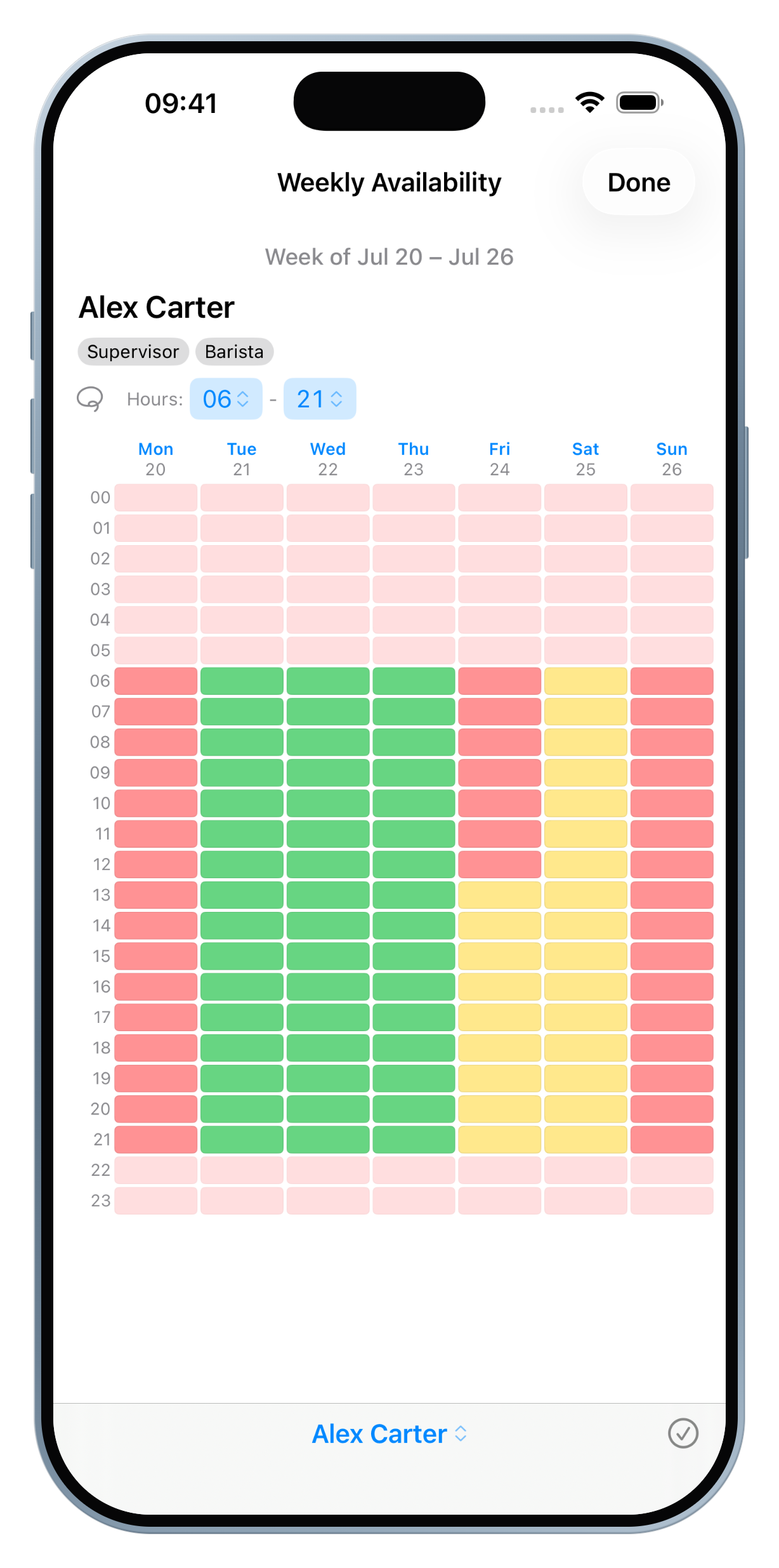 Availability grid screen